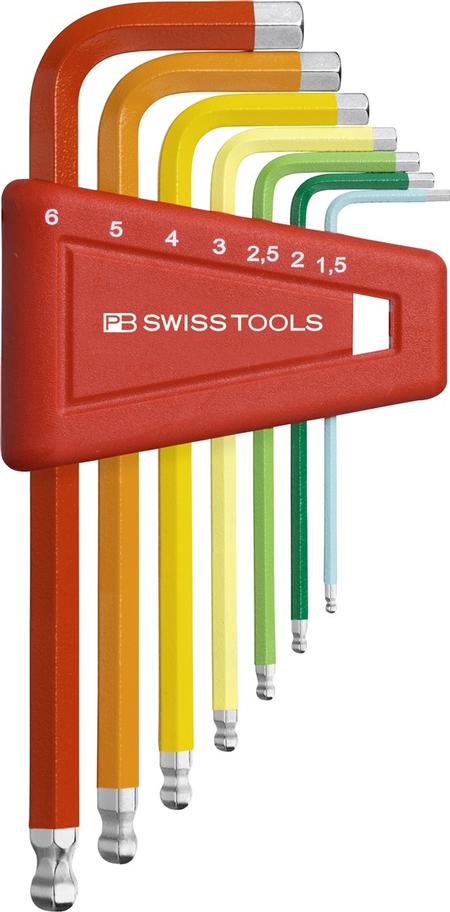 PB Swiss Tools’ smaller Hex Key (allen keys) sets that are color-coded according to size and function in its Rainbow assortment. 